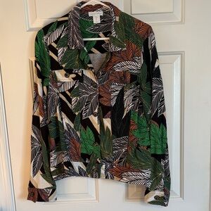 Cynthia Rowley Leaf Print Button-Up Lightweight Jacket